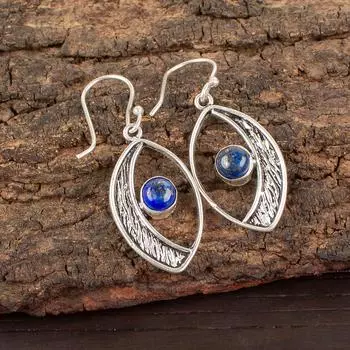Lapis Lazuli Gemstone 925 Sterling Silver Jewelry Handmade Dangle Earrings 1.60 EE-61-22