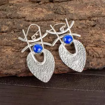 Lapis Lazuli Gemstone 925 Sterling Silver Jewelry Handmade Dangle Earrings 1.78 EE-64-29