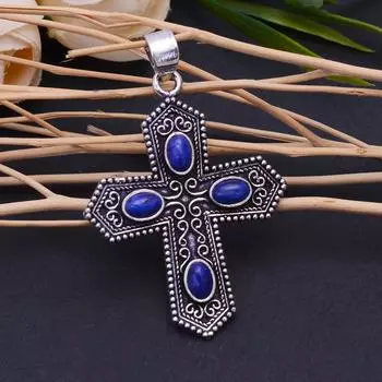 Lapis Lazuli Gemstone Handmade 925 Sterling Silver Pendant 3 K5t15