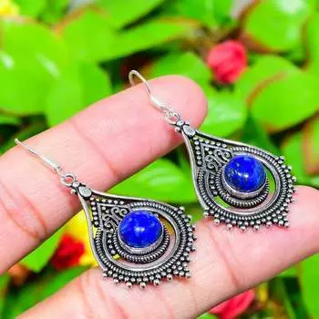 Lapis Lazuli Gemstone Handmade 925 Sterling Silver Jewelry Earring 2.13 c9z59