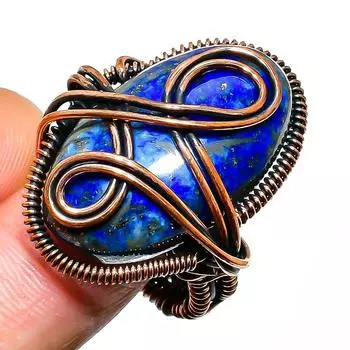 Ювелирное кольцо ручной работы из медной проволоки с лазуритом, размер 8