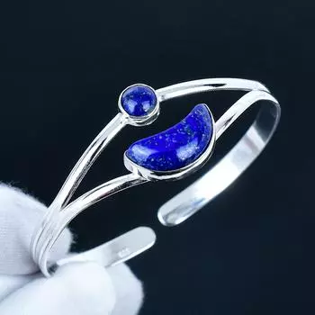 Lapis Lazuli Gemstone Handmade Cuff Bangle 925 Sterling Silver Cuff Bangle, Lapis Lazuli Bracelet For Wife , Unisex Bangle, Valentine s Day Gift 7 синий