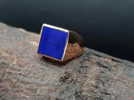Кольцо с драгоценным камнем лазурит, квадратное кольцо, мужское кольцо, кольцо из розового золота, серебро 925 пробы, подарок на помолвку, ювелирные изделия ручной работы 6