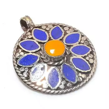 Lapis Lazuli, Onyx Handmade 925 Sterling Silver Jewelry Pendant 1.97 Y5W53