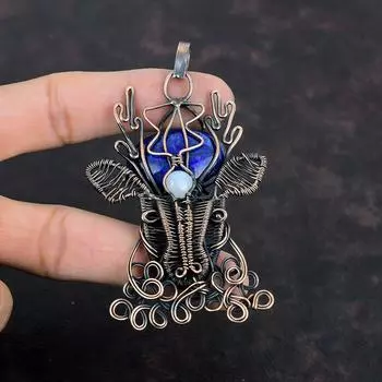 Подвеска из лазурита, медная проволочная обертка, подвеска из лунного камня, подвеска в виде оленьей морды, медная подвеска ручной работы, подарки для нее, подвеска в виде проволочной обертки