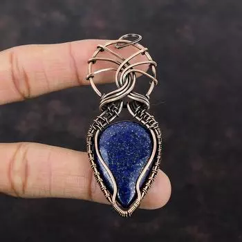 Lapis Lazuli Pendant Copper Wire Wrapped Pendant Original Gemstone Pendant Copper Jewelry Handmade Pendant Wire Wrapped Jewelry Gift For Mom