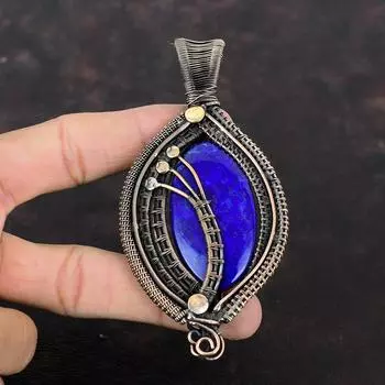 Lapis Lazuli Pendant Copper Wire Wrapped Pendant Handmade Jewelry Unique Style Pendant Copper Wire Jewelry Gemstone Pendant Anniversary Gift