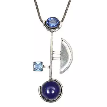 Lapis Lazuli Sky Blue Topaz Mother s Day Silver Jewelry Pendant 2.5