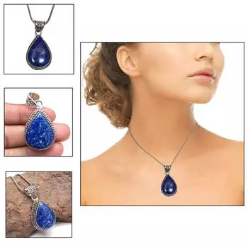 Lapis Necklace Lazuli Gifted Gemstone Pendant Jewelry 18 Handmade