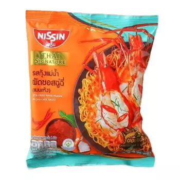 Лапша быстрого приготовления Nissin Фирменная тайская жареная речная креветка со вкусом соуса Чу Чи (Сухой тип) 71 г x 5/10/15/20 шт. 71 g. x 5 pcs