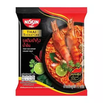 Лапша быстрого приготовления Nissin Тайская фирменная Том Ям со вкусом сливочного супа с креветками 72 г. х 5/10/15/20 шт. 72 g. x 5 pcs