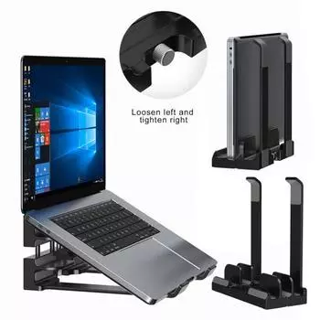 Подставка для ноутбука с силиконовой защитной подкладкой, регулируемая конструкция, прочная несущая вертикальная подставка для ноутбука, аксессуары чёрный