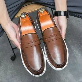 Large 48 Doudou shoes men s business casual leather shoes British foot cover waterproof new one-pedal loafers 38 чёрный