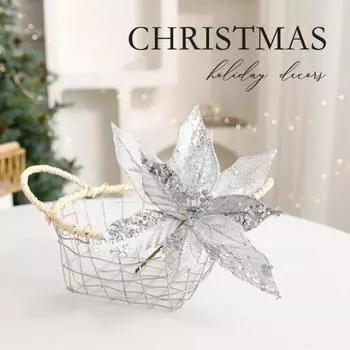 Large Artificial Glitter Christmas Flower Sequins Hanging Christmas Poinsettia Flower Realistic DIY Wreath