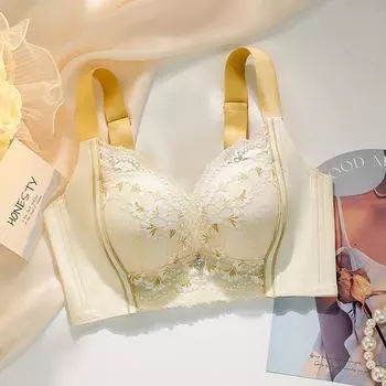 Large breasts show small size, no steel rings gather and adjust the rear five-breasted underwear, side-closed breast lift bra cover 32/70AB