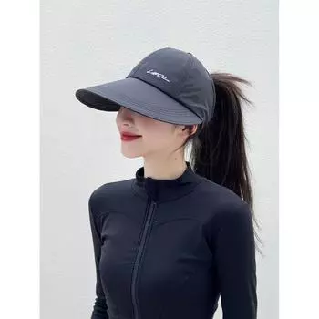 Кепка с большим козырьком от солнца, женская бейсболка для улицы, мужская быстросохнущая кепка, пустая верхняя часть, шляпа от солнца, можно завязать хвост Average size (54-59cm) чёрный