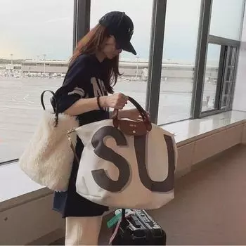 Large Canvas Bag Women s Tote Bag Large Capacity Spring 2025 New Arrival Easiest for Match Leisure Shopping Bag Travel Bag Beige