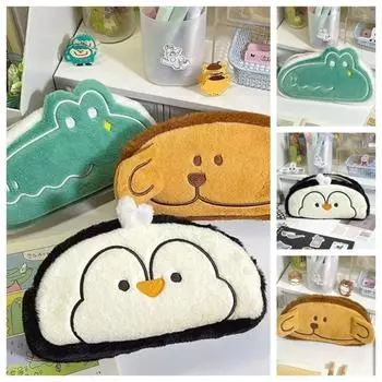 Large Capacity Animals Plush Pencil Case Dirt-proof Cartoon Plush Pen Bag Students Office Style C