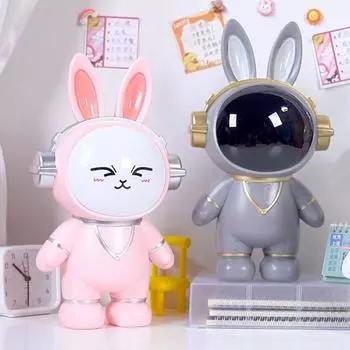 Large Capacity Astronaut Piggy Bank With Light Safe Astronaut Savings Bank Durable Cartoon Space Rabbit Savings Bank