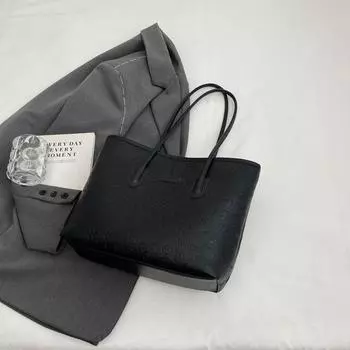 Large Capacity Bag for Women 2025 New Arrival Summer Fancy College Students Shoulder Bag for Class Easiest for Match Commuter Tote Black [single pack]]