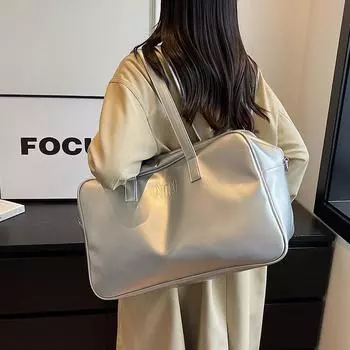 Вместительная сумка, простой и универсальный дорожный багаж для деловых поездок, женская сумка для отдыха на плече No specification серебряный