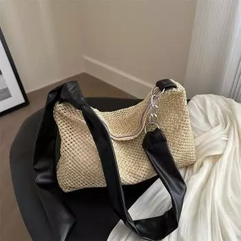 Большая вместительная сумка женская 2024 новая модная повседневная универсальная нишевая сумка-тоут для студентов колледжа в классе соломенная сумка-мессенджер белый