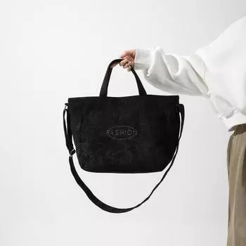 Large-capacity bag women s 2024 spring new Korean version corduroy shoulder bag casual college student messenger tote bag чёрный