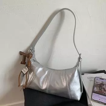 Large capacity bag women s autumn new niche design retro shoulder messenger bag class commuter armpit bag серебряный