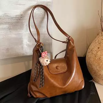 Сумка большой вместимости Женская высококлассная сумка-тоут для поездок на работу Двойная плечевая Одноплечевая Кроссбоди Рюкзак no pendant коричневый