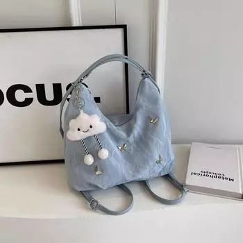 Large Capacity Bag Women s Messenger Bag 2025 New Arrival Summer Handbag Niche Style Commuter Tote Backpack Shoulder Bag Blue (no ornaments)