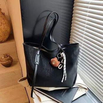 Large capacity bag women s new niche girl tote bag college student class bag underarm shoulder bag чёрный