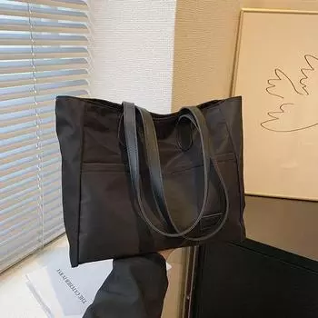 Large capacity bag women s new summer Oxford cloth high-end shoulder college student commuting tote bag чёрный