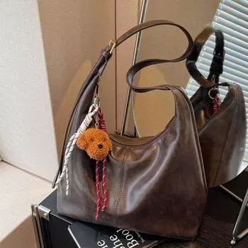 Большая вместительная женская сумка-мессенджер в стиле ретро, мягкая кожаная сумка через плечо для поездок на работу и подмышку коричневый