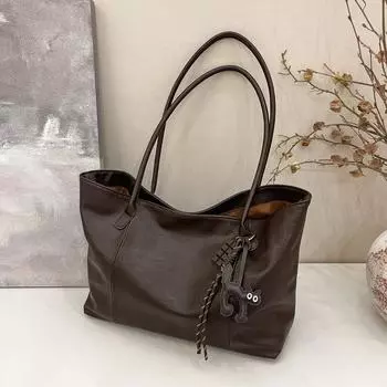 Large Capacity Bag Women S Retro Shoulder Shopping Bag Simple Work Commuter Tote Bag no pendant чёрный