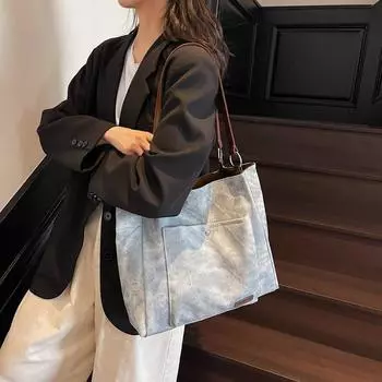 Large Capacity Bag Women s Retro Soft Leather Handbag Commuter Tote Bag Student Class Shoulder Bag хаки