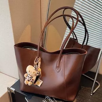 Сумка большой вместимости Женская простая повседневная сумка через плечо Сумка-тоут для поездок на работу no pendant коричневый