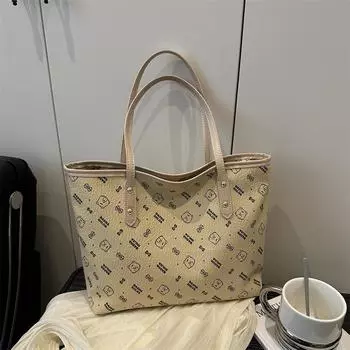 Large capacity bag women s spring 2025 new casual fashion printed shoulder bag class tote bag чёрный