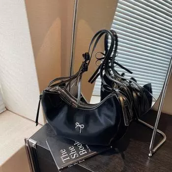 Large capacity bag women s summer new niche design pleated shoulder bag casual commuter dumpling bag чёрный