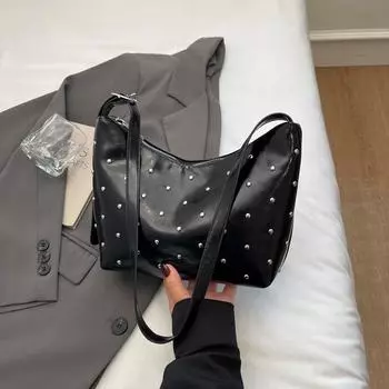 Large capacity bag women s summer new fashion niche rivet shoulder messenger bag commuter dumpling bag чёрный