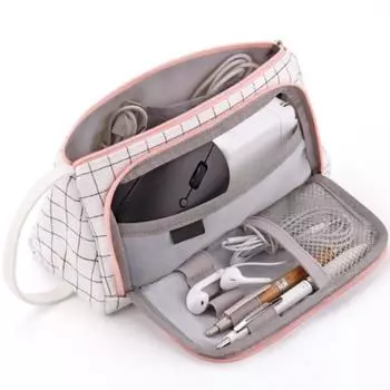 Large Capacity Big Capacity Pencil Case Checkered Pattern Simple Stationery Bag Girls Pen Holder 1pc