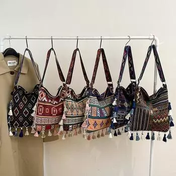 Большая вместительная сумка в стиле бохо с бахромой в этническом стиле, переносная сумка через плечо