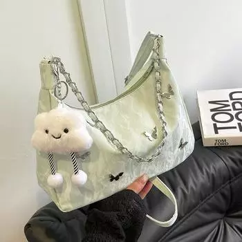 Большая вместительная сумка-бабочка для поездок на работу, женская, 2024, новая модная универсальная сумка через плечо, фактурная цепочка, косая сумка-спиннинг