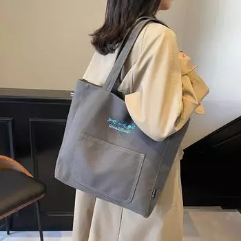 Большая вместительная холщовая сумка женская сумка через плечо студенческая сумка для поездок на работу чёрный