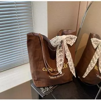 Large capacity canvas bag women s summer versatile new casual simple shoulder bag student tote bag темно-коричневого
