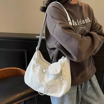 Large Capacity Canvas Bag Women Summer 2025 New Niche Shoulder Messenger Bag Korean Style Pleat Class Tote Bag Blue