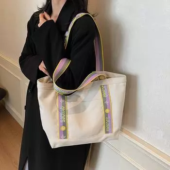 Большая вместительная холщовая сумка-тоут для женщин, сумка через плечо для поездок на работу, сумка для студентов чёрный