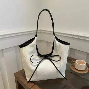 Large capacity casual fashion personalized bow design women s 2024 linen new commuter underarm shoulder bag чёрный