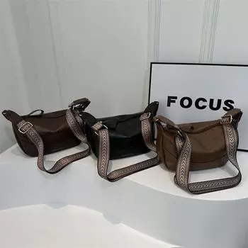 Large Capacity Casual Solid Color Spring Style Foreign Style Fashionable Retro Wide Shoulder Strap Simple Shoulder Crossbody Dumpling Women S Bag коричневый