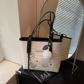 Large capacity casual woven bag tote bag women s new fashion versatile underarm bag travel shoulder bag чёрный