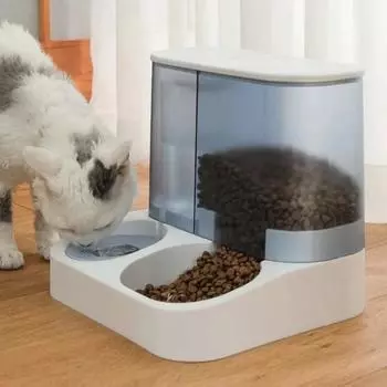 Large Capacity Cat Food Dispenser Automatic Drinking Water Bowl Cats Automatic Feeders Wet and Dry Separation Dog Food Container 27.5x25.5x25cm